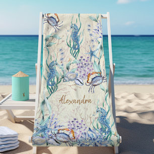 Coastal Beach Sea Life Personalised Towel