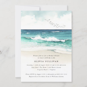 Coastal Beach Sea Sand Watercolor Bridal Shower  Invitation