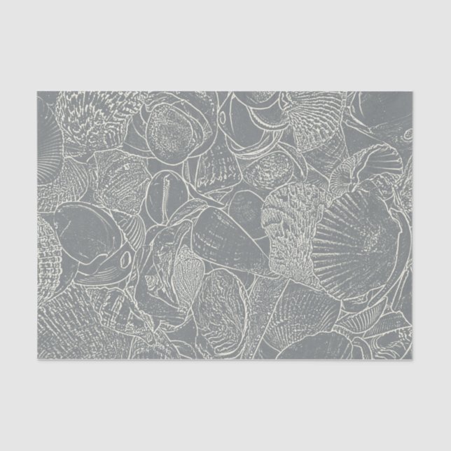 Coastal Beach Sea Shell Grey White Decoupage Tissue Paper (Front)