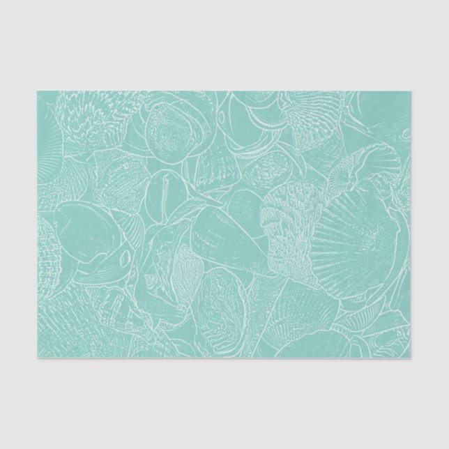 Coastal Beach Sea Shell Teal Green White Decoupage Tissue Paper (Front)