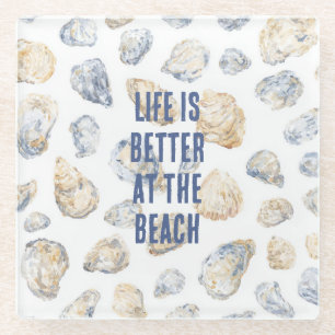 Coastal Beach Sea Shells Glass Coaster