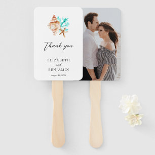 Coastal Beach Seashell Thank you Wedding Photo Hand Fan