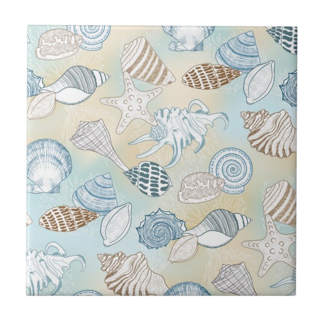 Coastal Beach Seashells Pattern  Tile (Front)