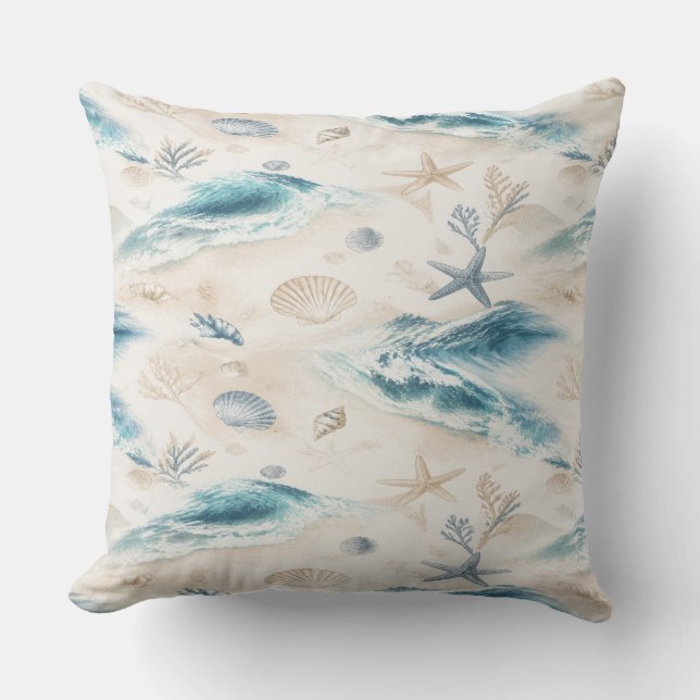 Coastal Beach Seashells Pillow (Front)