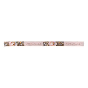 COASTAL BEACH SEASIDE SHELL IMAGE WITH TEXT PINK SATIN RIBBON