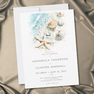 Coastal Beach Shell Modern Watercolor Wedding Invitation