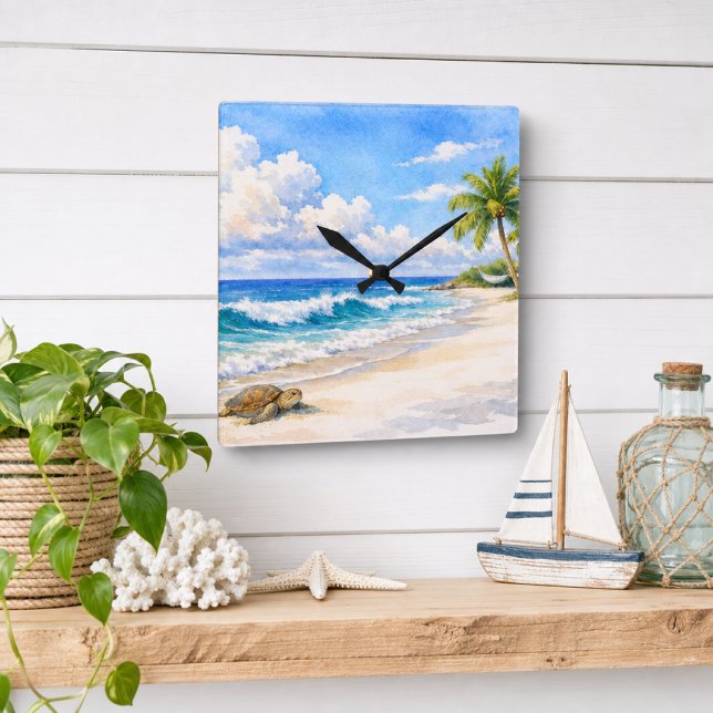Coastal Beach Square Ocean Art  Wall Clock (Creator Uploaded)