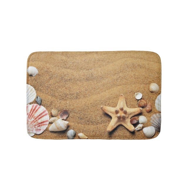 Coastal Beach Starfish and Seashells Bath Mat (Front)