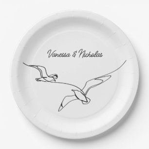 Coastal Beach Summer Vacation Wedding Engagement Paper Plate