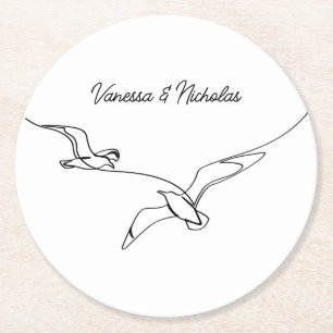Coastal Beach Summer Vacation Wedding Engagement Round Paper Coaster