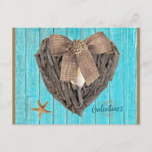 Coastal Beach Theme Driftwood Heart Valentines Day Postcard