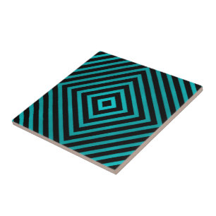 Coastal Beach Turquoise Wave Diamond On Black Tile