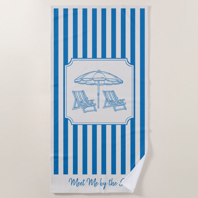 Coastal Beach Vibes Blue Stripes Towel (Front)