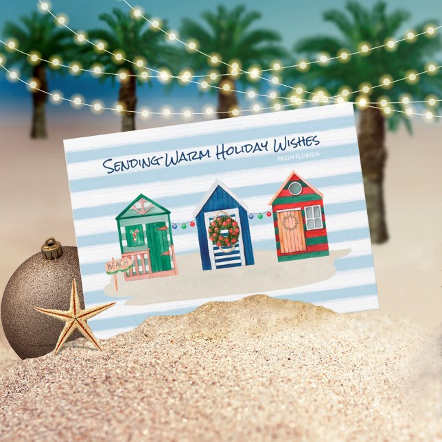 Coastal Beach Warm Wishes Beach Huts Holiday Card (Creator Uploaded)