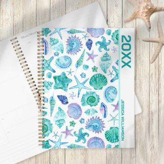 Coastal Beach Watercolor Sea Shells and Starfish Planner