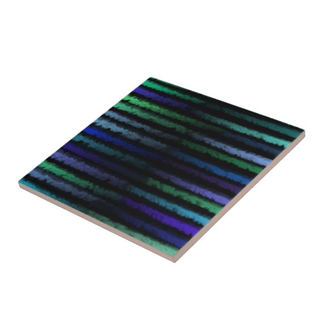 Coastal Beach Waves Salty Watercolor On Black Tile (Side)