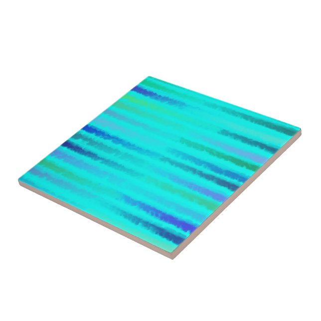 Coastal Beach Waves Salty Watercolor On Turquoise  Tile (Side)