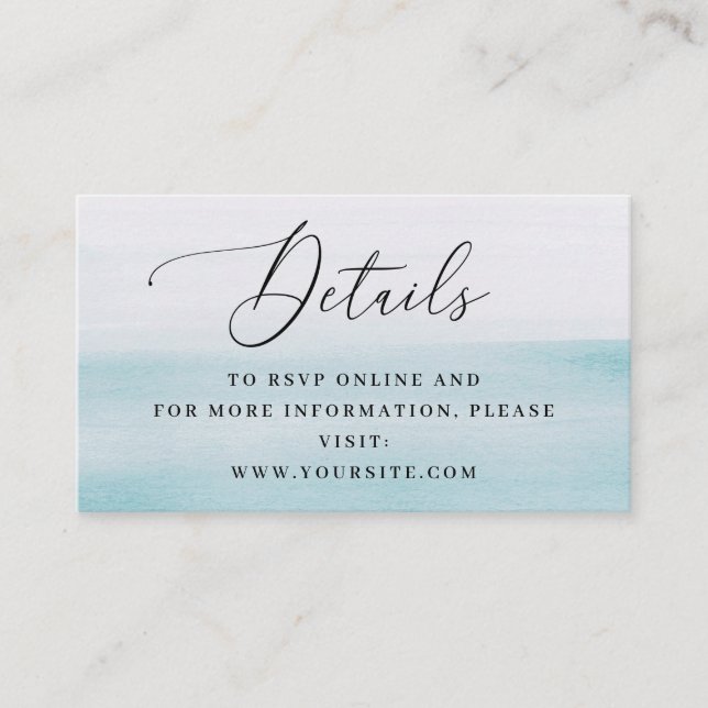 Coastal Beach Wedding Details. Watercolor Nautical Enclosure Card (Front)