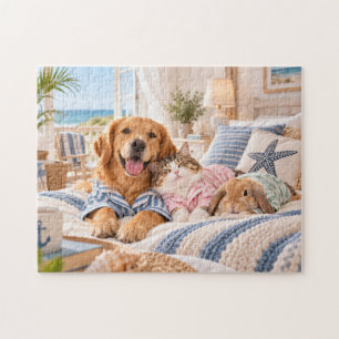 Coastal Bedroom Pets Illustration Jigsaw Puzzle