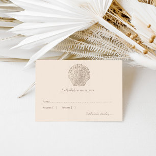 Coastal Beige Seashell Beach Wedding RSVP Card
