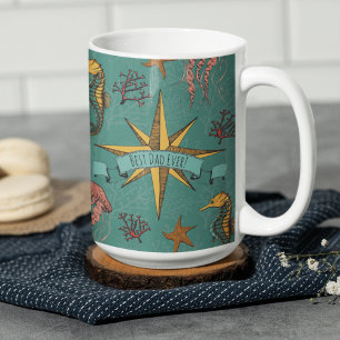 Coastal Best Dad Ever Father's Day Underwater Teal Coffee Mug