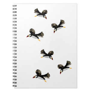 Coastal Birds Flying Puffins Spiral Notebook