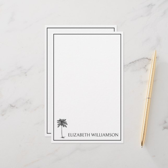 Coastal Black Palmetto Palm Tree Personalised Stationery (Front/Back In Situ)