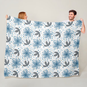 Coastal Bloom: Modern Abstract Floral Fleece Blanket