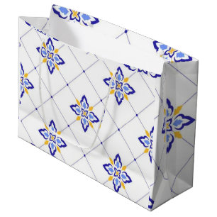 Coastal Blossom Minimal Blue Modern Mediterranean Large Gift Bag