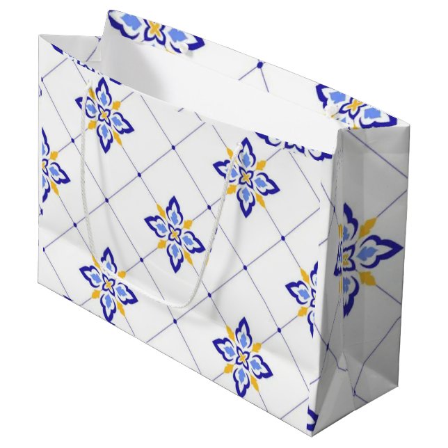 Coastal Blossom Minimal Blue Modern Mediterranean  Large Gift Bag (Front Angled)
