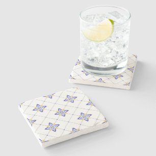 Coastal Blossom Minimal Blue Modern Mediterranean  Stone Coaster
