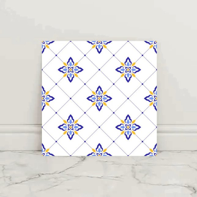 Coastal Blossom Minimal Blue Modern Mediterranean  Tile (Creator Uploaded)