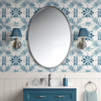 Coastal Blossom Tiles - Soft Teal, White - Coastal Wallpaper