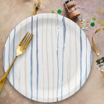 Coastal Blue and Sand Brushstroke Striped Paper Plate<br><div class="desc">Simple watercolor brushstroke stripes in shades of coastal blue and sand. Subtle design with coastal arty vibe - perfect for your beach house or lakeside or water front venue for example.</div>