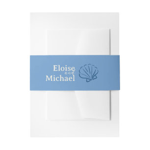 Coastal Blue and Seashell Illustration  Invitation Belly Band