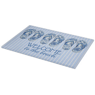 Coastal Blue and White Chinoiserie Flip Flops Cutting Board