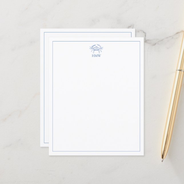 Coastal Blue and White Crab Monogram (Front/Back In Situ)