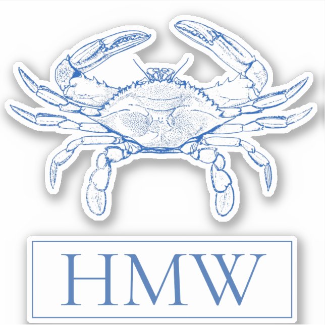 Coastal Blue and White Crab Monogram (Front)