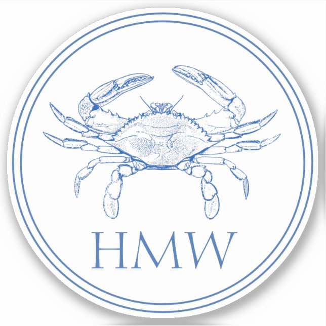 Coastal Blue and White Crab Monogram (Front)