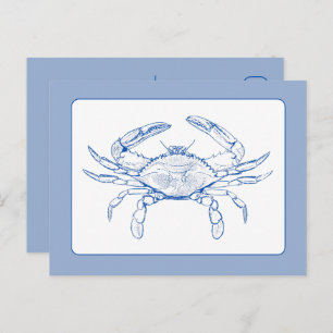 Coastal Blue and White Crab Postcard