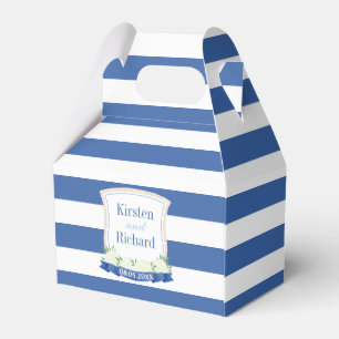 Coastal Blue And White Monogram Crest Wedding Favour Box