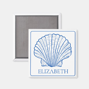 Coastal Blue and White Seashell Personalised Magnet