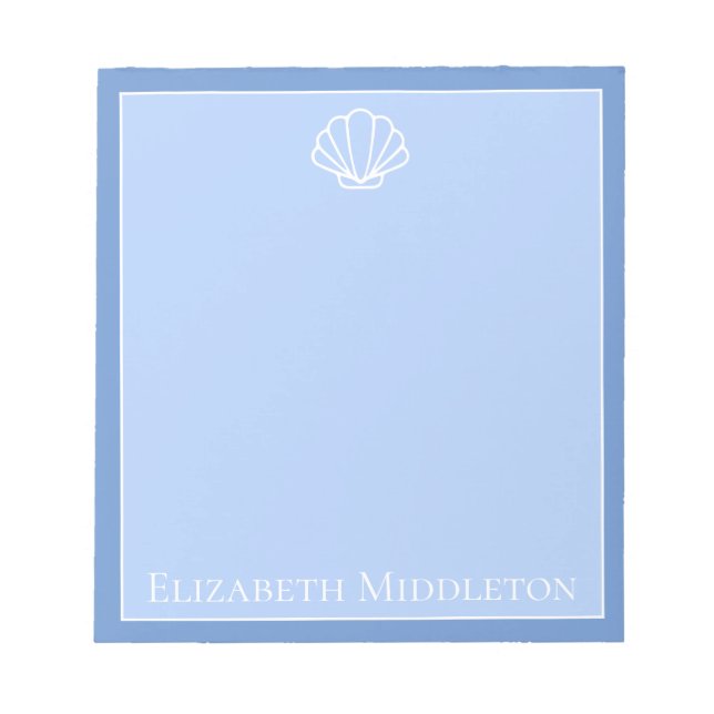 Coastal Blue and White Seashell Personalised Notepad (Front)