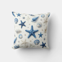 Coastal Blue and White Seashells and Starfish