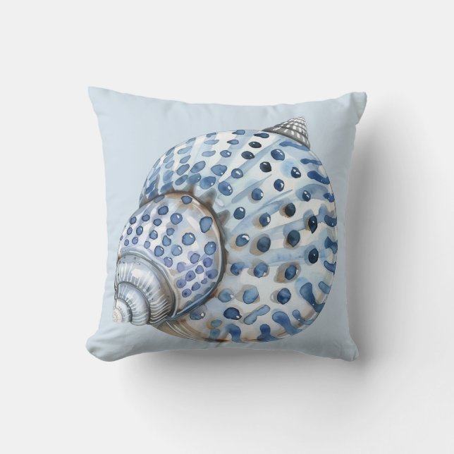 Coastal Blue and White Seashells Cushion (Front)