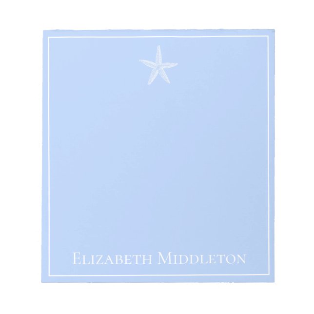 Coastal Blue and White Starfish Personalised Notepad (Front)