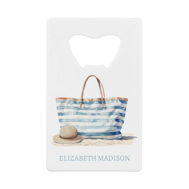 Coastal Blue and White Stripe Beach Tote (Front)