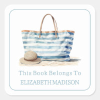 Coastal Blue and White Stripe Beach Tote Bookplate