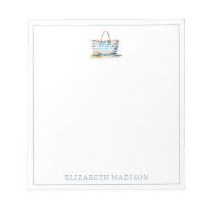 Coastal Blue and White Stripe Beach Tote Notepad