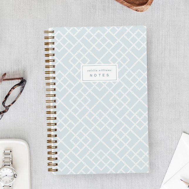 Coastal Blue Bamboo Trellis Personalised Notebook (Creator Uploaded)